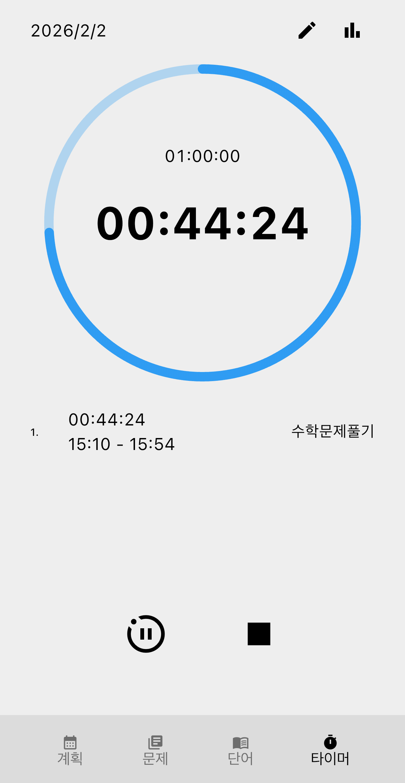 학습 타이머 및 통계 - 집중 시간 측정과 일일 학습 패턴을 시각화한 그래프